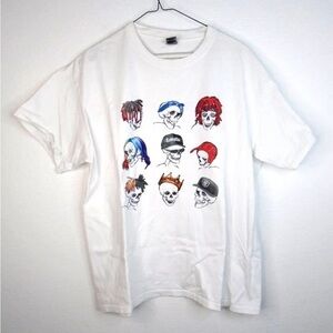Skulls In Da Hood T-Shirt Graphic White Short Sleeve Gildan Hip Hop Street Large